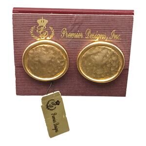 Premier Designs Gold Tone Clip Earrings Hammered Textured Round Statement NWT